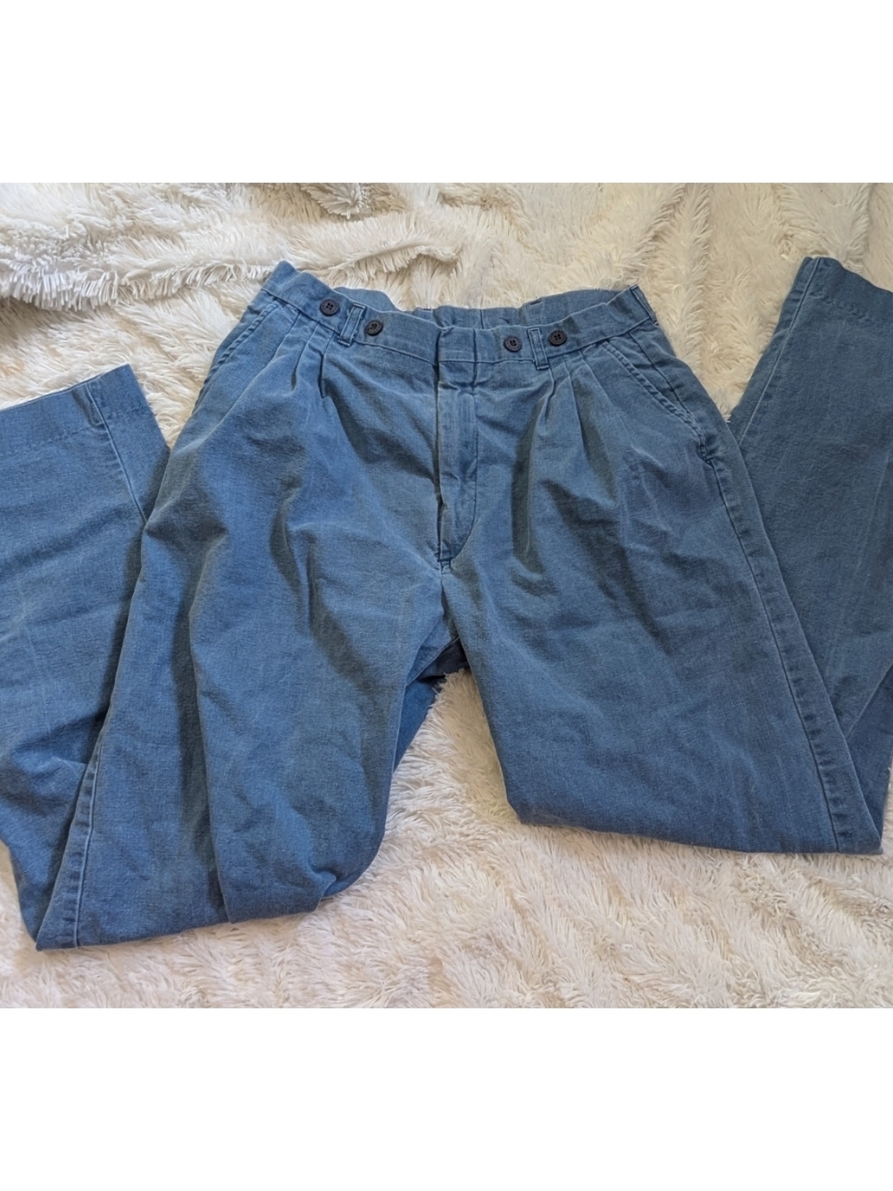 Vintage Cotler Brand Blue Pleated Chino Pants With Buttons Men's Size 32" L/30"